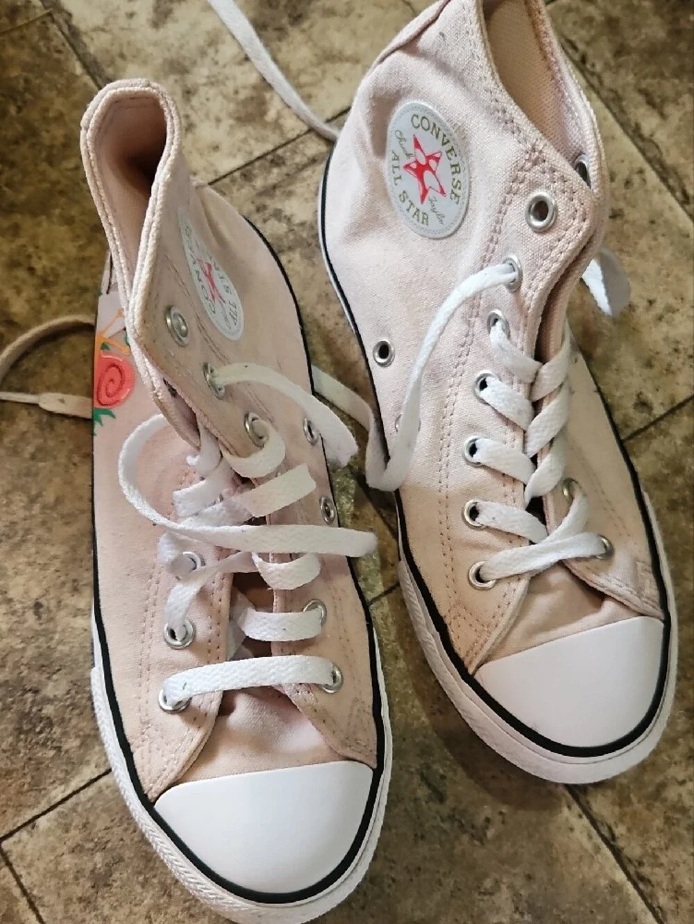 Converse Kids Light Pink High-Top Sneakers with Mushroom & Snail Design